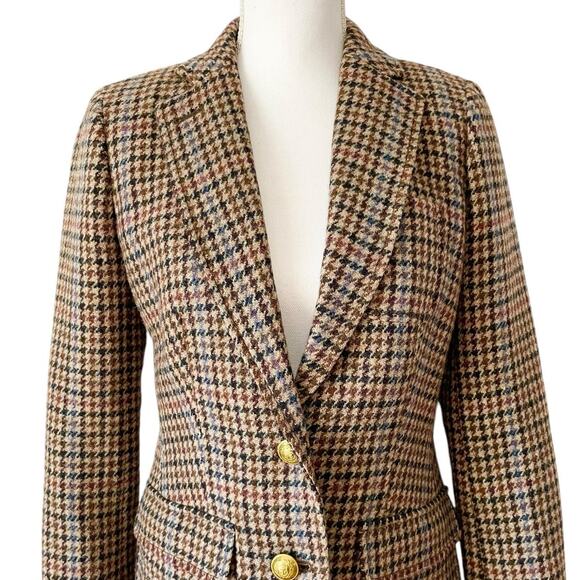 J.Crew Rhodes Blazer Jacket Wool Tweed Houndstooth Elbow Patches Brown Size 4 - Picture 5 of 11